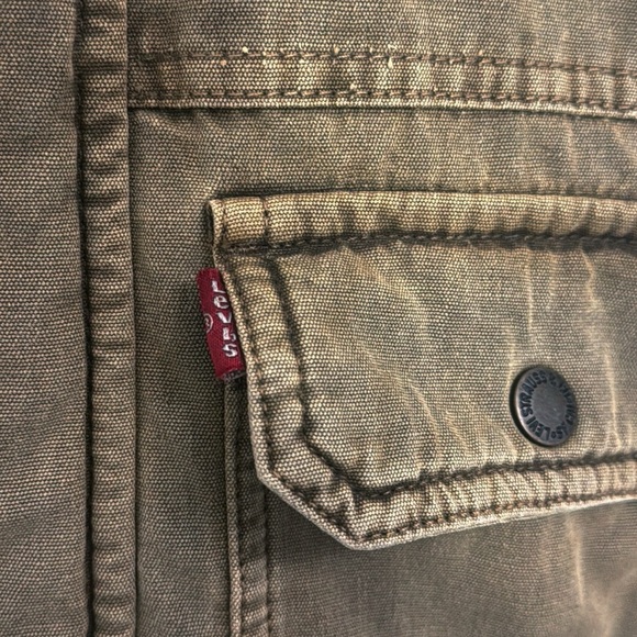 LEVI’S Washed Cotton Brown Jacket Removable Hood Snap/Zipper Front Size Small - Picture 4 of 14